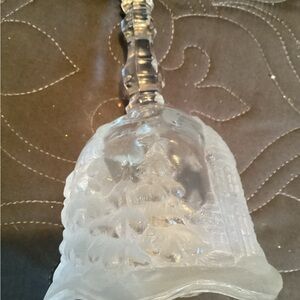 Vintage large crystal bell with winter scenes, height 7”, base diameter 4”